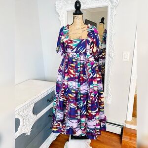 New York Couture *One of a Kind* Purple Print Puff Sleeve Maxi Dress